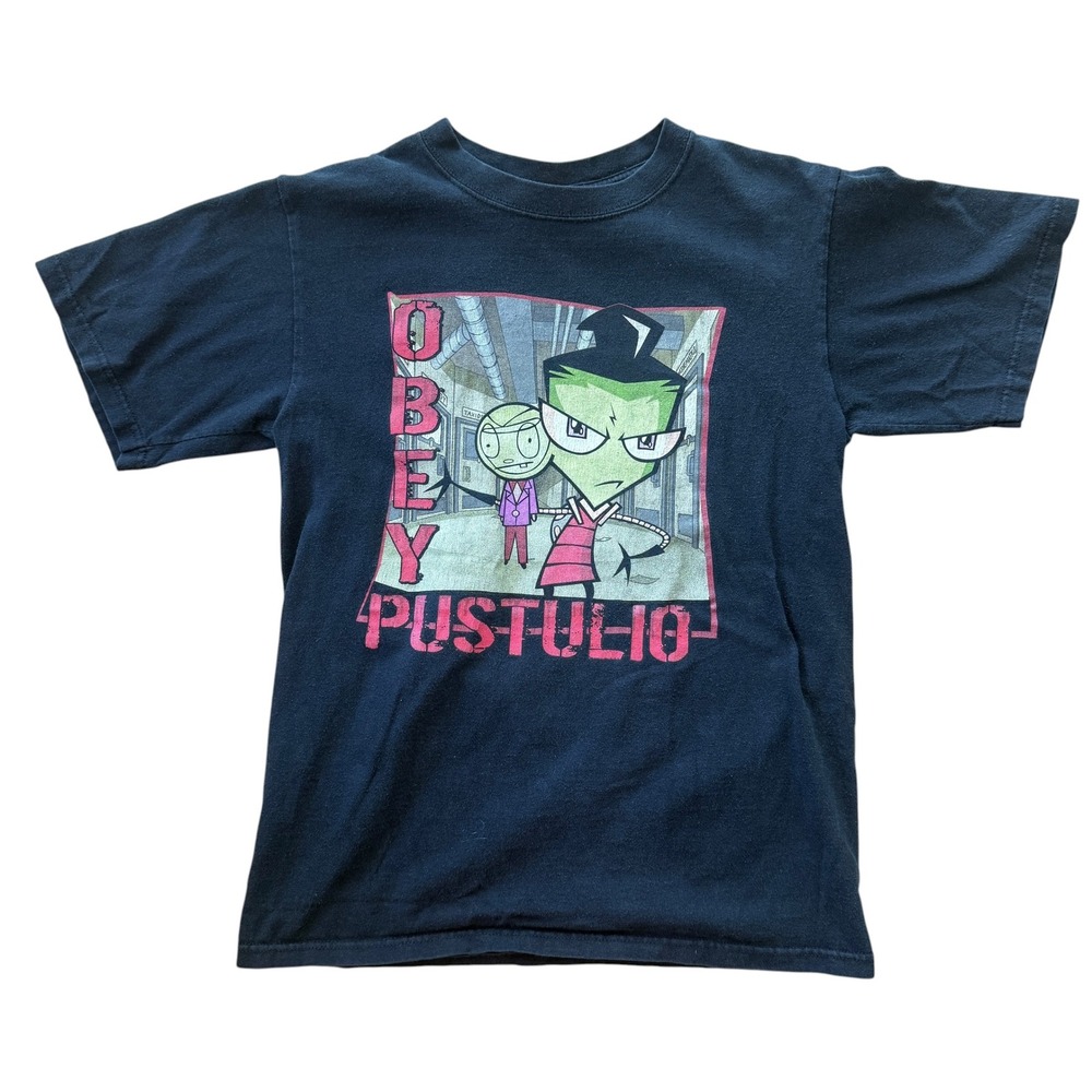 Vintage Invader Zim T-Shirt Obey Pustulio Graphic Tee Small Black 2004 y2k
